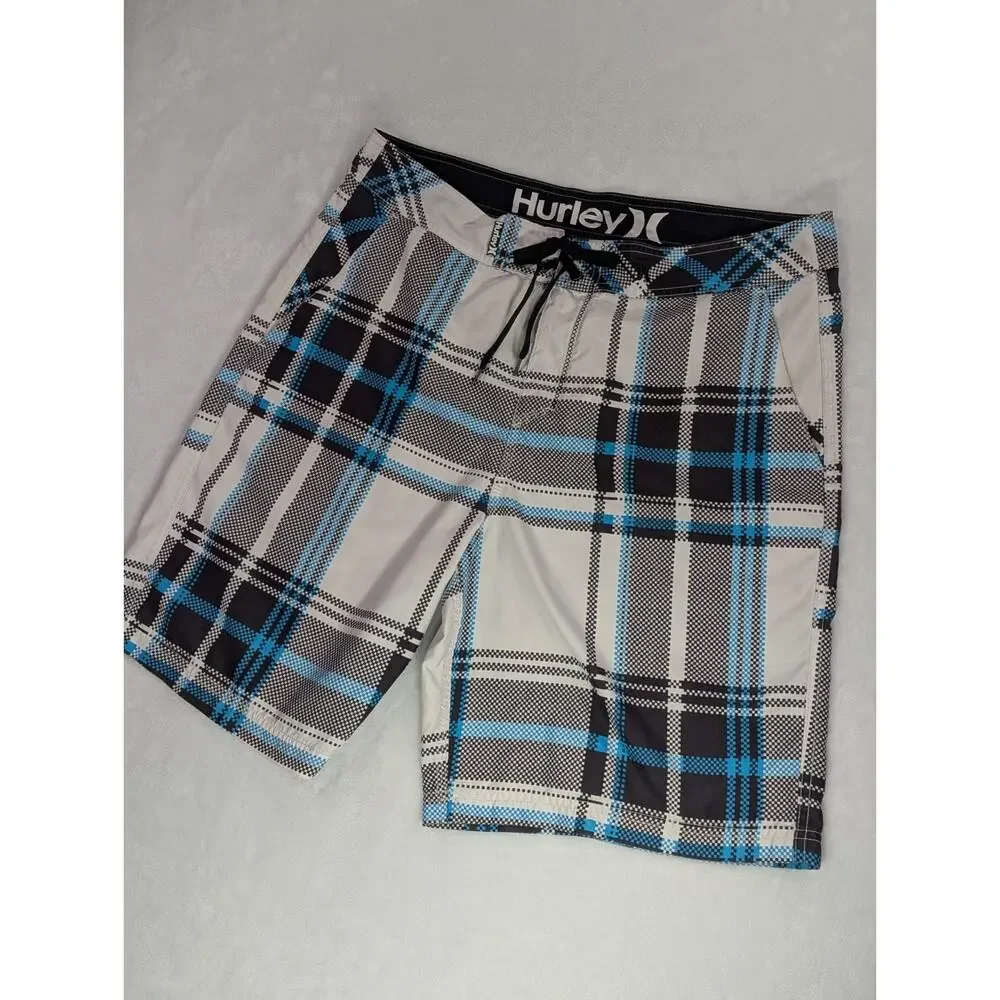 Hurley Phantom Boardshorts Mens 36 Blue Plaid Stretch Swim Trunks